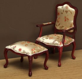 Dolls house finely carved chair and stool