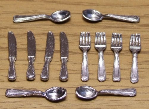 silver dolls house cutlery set
